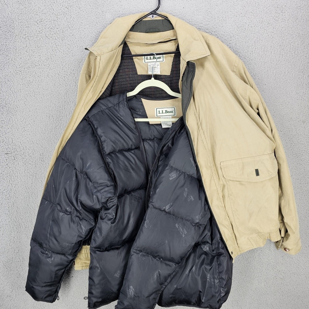 LL Bean 3-in-1 Jacket Chore Coat Mens LT Beige Goose Down Liner Full Zip